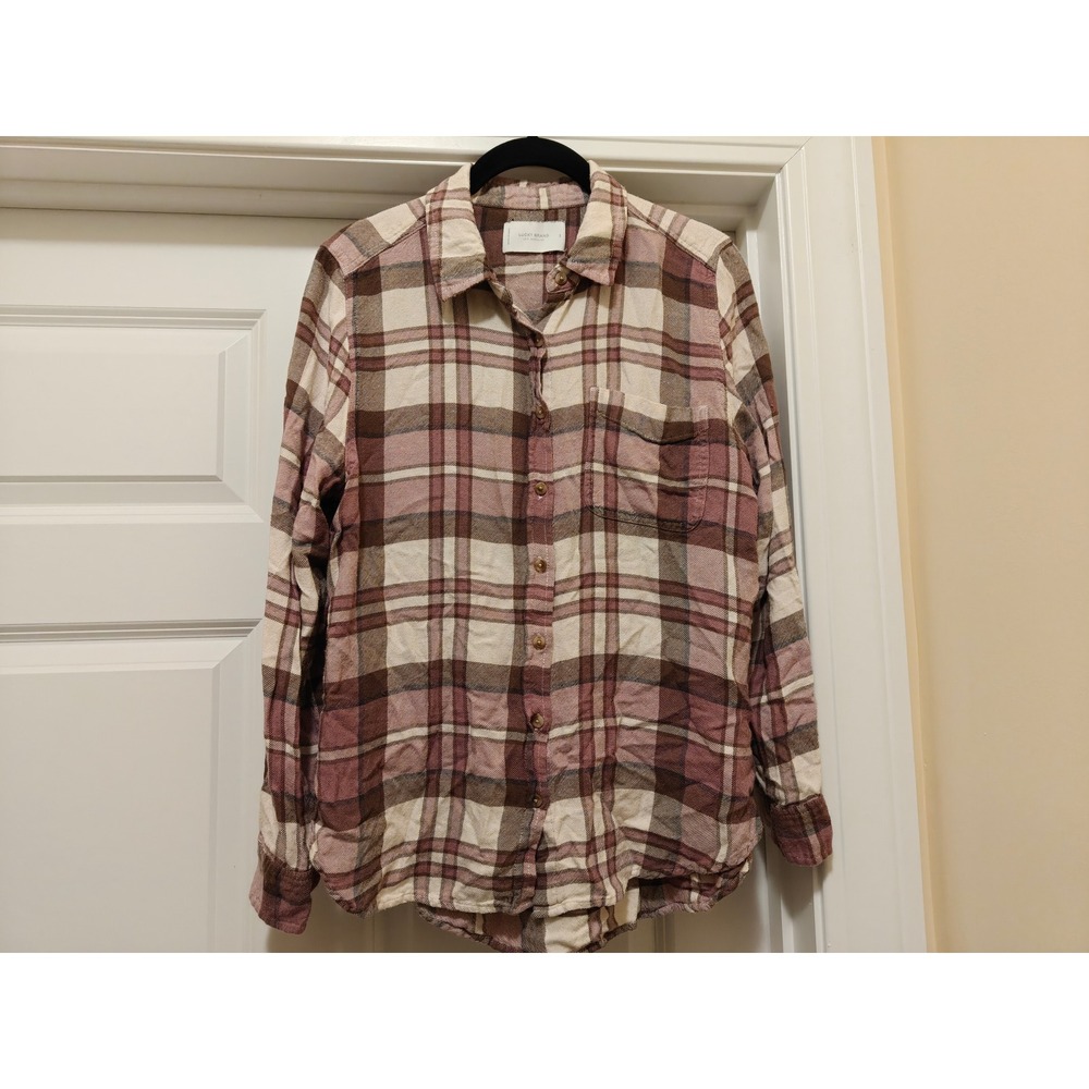 Lucky Brand Womens‎ Long Sleeve Plaid Button Down Shirt Mauve Brown Small